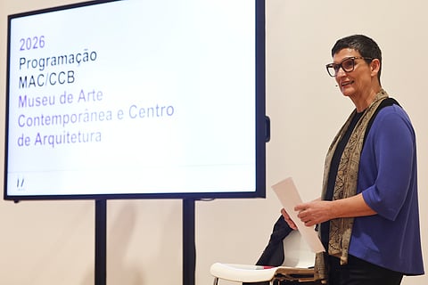 Núria Enguita na apresentação da programação do MAC/CCB para 2026, no dia 12 de novembro de 2026.