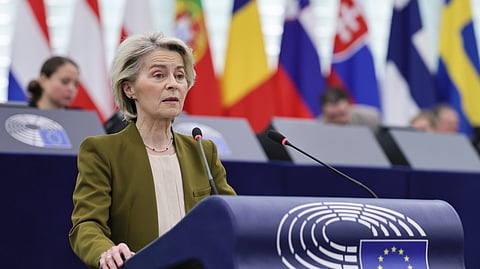 Ursula von der Leyen falou sobre a situação na Ucrânia no Parlamento Europeu.
