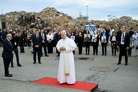 Papa Leão XIV rezou no local da explosão no porto de Beirute