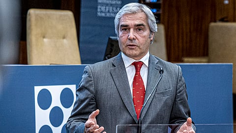 O ministro da Defesa, Nuno Melo, esta quarta-feira em conferência de imprensa.