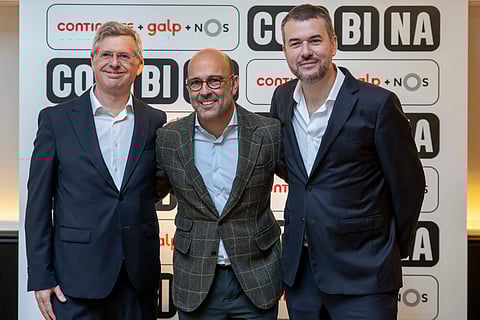 Da esquerda para a direita, José Fortunato, administrador da MC, João Marques Silva, co-CEO da Galp e Daniel Beato, administrador executivo da NOS