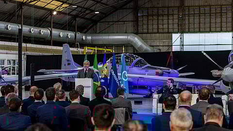 O ministro da Defesa, Nuno Melo, discursa após assinatura do acordo e entrega dos primeiros aviões à Força Aérea.