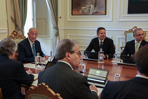 Marcelo Rebelo de Sousa e Luís Montenegro na reunião desta sexta-feira do Conselho de Estado