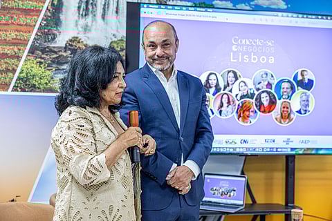 Rijarda Aristóteles e Paulo Mateus, em evento na Apex, em Lisboa.