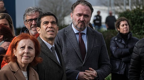 Ministra do Ambiente, Maria da Graça Carvalho, com o ministro da Presidência, Leitão Amaro, com o comissário europeu Dan Jørgensen quando este visitou áreas afetadas pelo mau tempo