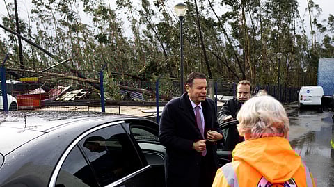 Luís Montenegro à chegada ao reservatório eletromecânico das Ranhas, na zona afetada pela depressão Kristin