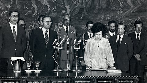Governos Eanistas: posse de Maria de Lourdes Pintasilgo, 1979. A presidência antes da revisão de 1982 e num período em que o desenho do regime ainda estava em definição.