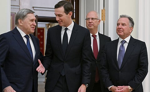 Yury Ushakov, Jared Kushner, Kirill Dmitriev e Steve Witkoff nas negociações mantidas em Moscovo, em dezembro, entre Rússia e EUA.