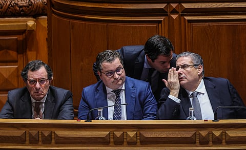 Manuel Castro Almeida (ministro da Economia), Joaquim Miranda Sarmento (Finanças) e Carlos Abreu Amorim (Assuntos Parlamentares). Fevereiro de 2026.