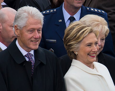 Bill e Hillary Clinton na tomada de posse de Donald Trump em 2017.