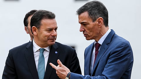 O primeiro-ministro, Luís Montenegro, com o seu homólogo espanhol, Pedro Sánchez, na 36.ª Cimeira Luso-espanhola, em Huelva