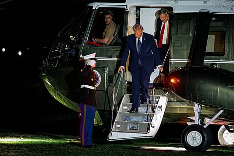 Donald Trump na chegada a Washington DC no dia 9 de março.