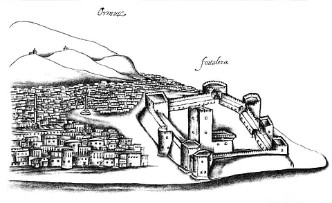 Fortaleza de Ormuz, desenho de Gaspar Correia em meados do século XVI