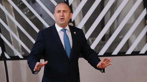 Rumen Radev à entrada para uma reunião do Conselho Europeu, em Bruxelas. 
