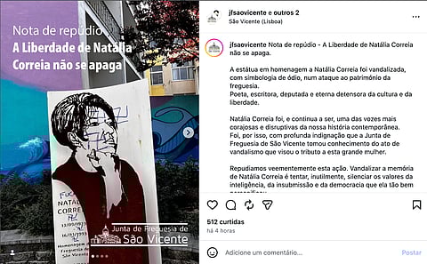 Estátua de Natália Correia vandalizada com simbologia nazi em Lisboa