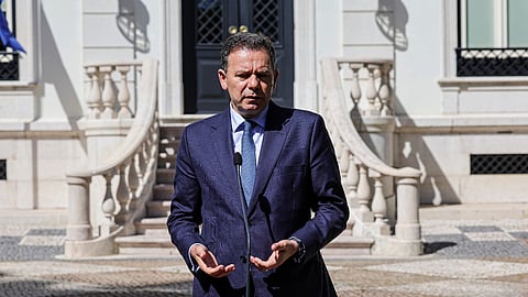 O primeiro-ministro, Luís Montenegro, em São Bento, após receber a líder da oposição venezuelana, Maria Corina Machado.