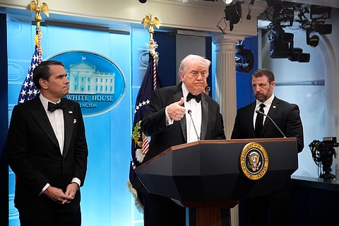 Donald Trump na conferência de imprensa após incidente.