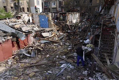 Destruição provocada por drones num ataque anterior em Odessa