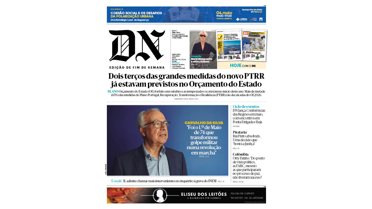Leia aqui o DN desta quinta-feira, 30 de abril