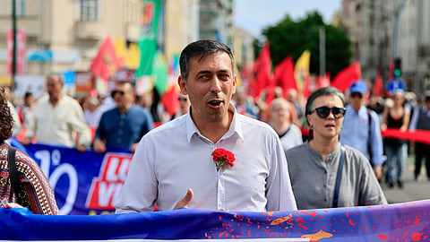 Tiago Oliveira, secretário-geral da CGTP, durante a concentração do 1.º de maio