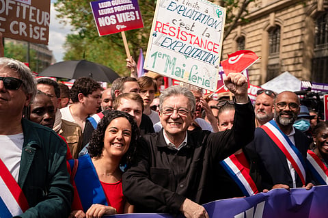 Jean-Luc Mélenchon na manifestação do Dia do Trabalhador.