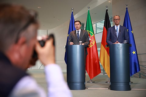 Luís Montenegro com o chanceler alemão Friedrich Merz.