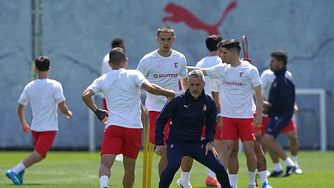 Carlos Vicens no último treino antes da viagem para a Alemanha.