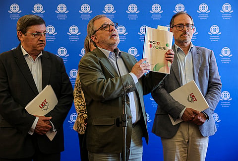 Mário Mourão, o secretário-geral da UGT, no final da reunião da Comissão Permanente da Concertação Social.