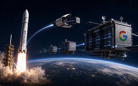 Google e SpaceX ponderam unir-se para lançar data centers em óbita. Fonte: Imagem gerada por IA