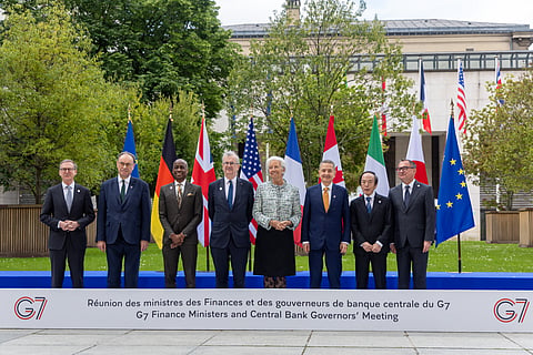 Os banqueiros centrais na reunião do G7. Paris, 18 de maio de 2026.