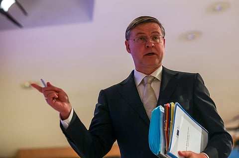 Valdis Dombrovskis, comissário europeu da Economia. Bruxelas, 21 de maio de 2026.