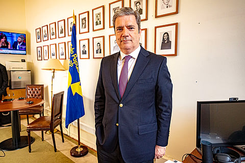 Paulo Núncio foi entrevistado pelo DN no seu gabinete, onde tem os retratos de todos os anteriores líderes parlamentares centristas.