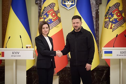 Zelensky recebeu em Kiev, a 26 de abril, a sua homóloga moldava, Maia Sandu. 