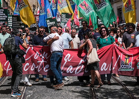 Durante a greve, o líder da CGTP, Tiago Oliveira, encontrou-se com o secretário-geral do PCP, Paulo Raimundo.