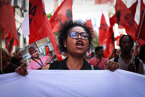 Manifestação de protesto este sábado, em Lisboa, contra a decisão do Tribunal Criminal de Sintra, pela pena especialmente atenuada e suspensa aplicada ao agente da PSP que matou Odair Moniz.