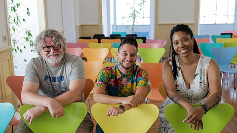 Brian Evenson, Dannie Liontas e Erica Dawson  no Centro Nacional  de Cultura, em Lisboa.