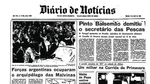 Primeira página do DN com invasão das ilhas Malvinas