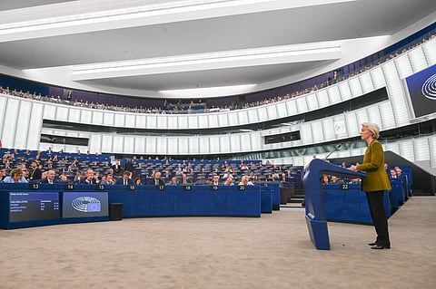 A presidente da Comissão Europeia durante o seu discurso do ano passado. 