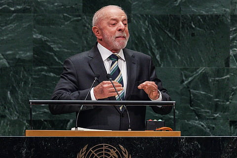 O Presidente da República Luiz Inácio Lula da Silva (PT) em discurso na assembleia da ONU, em Nova Iorque. 