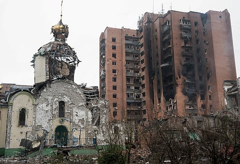 Danos dos ataques russos em  Kramatorsk, na região de Donetsk