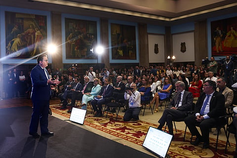 Miranda Sarmento apresentou o Orçamento do Estado para 2027 no Salão Nobre do Ministério das Finanças.