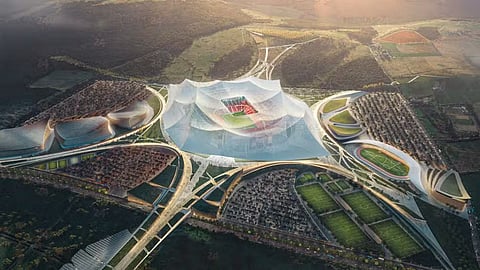 A maquete do Grand Stade Hassan II em Casablanca, Marrocos.