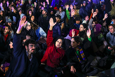 Manifestantes no Rossio, Lisboa.