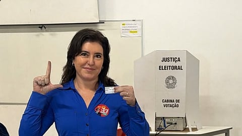 Simone Tebet no dia da votação no segundo turno.