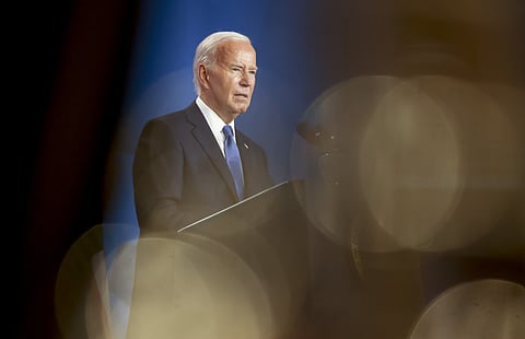 Biden na conferência de imprensa de encerramento da NATO