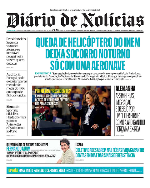 A primeira página do DN desta terça-feira