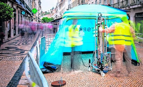 Um dos momentos em que a tecnologia foi experimentada na Baixa de Lisboa.