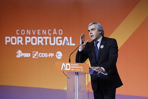 Nuno Melo iniciou a Convenção Por Portugal, da AD, com uma resposta a André Ventura, garantindo que não viabilizará um governo de esquerda. ANTÓNIO PEDRO SANTOS/LUSA