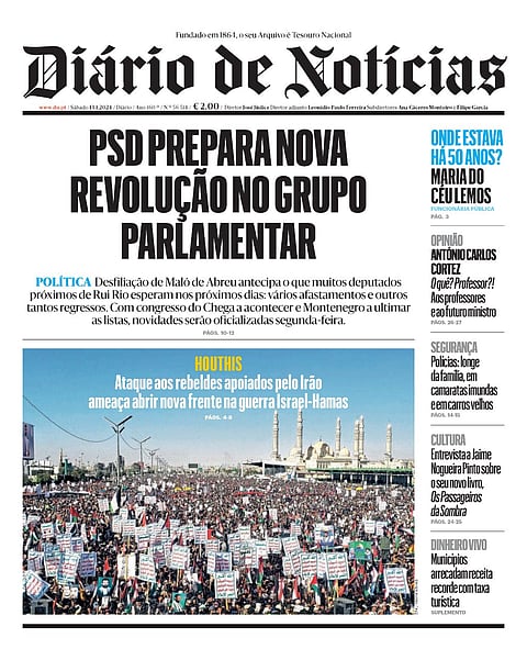 A primeira página do DN deste sábado