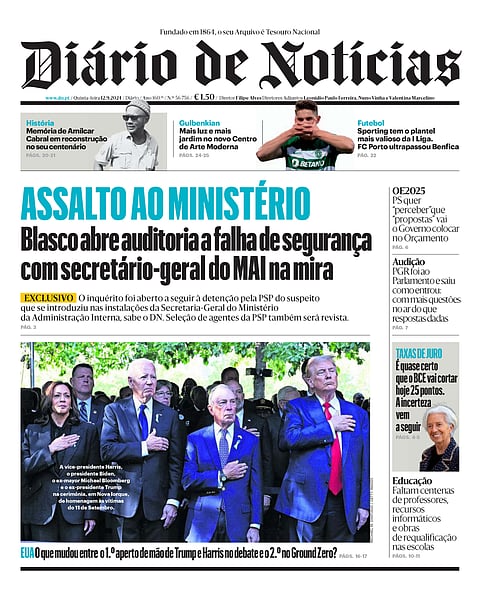 O assalto à Secretaria-Geral do MAI faz manchete no DN desta quinta-feira